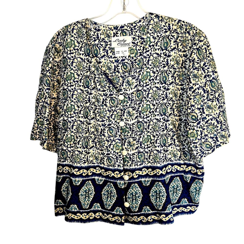 Lady Carol 16 Women's Shirt Top Blouse Blue Button Up Misses Size XL